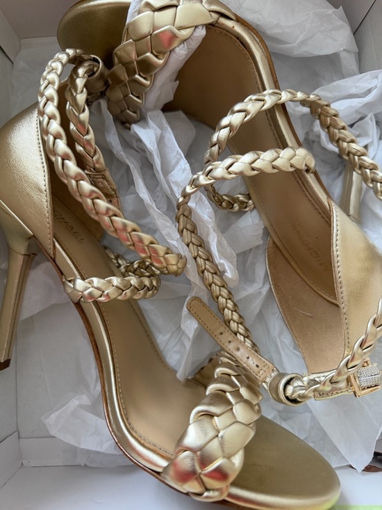 Michael Kors Metallic Gold Braided Strap Stiletto Heel Sandals - Picture 2 of 5